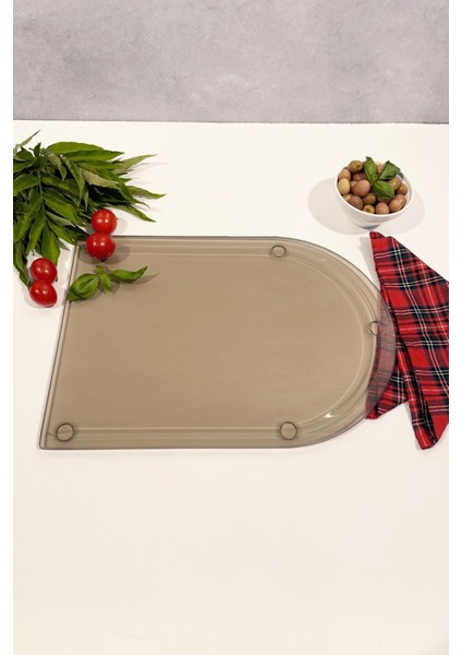 Kanallı Cam Kesme Tahtası, Oval Kenar, 25x35 cm, Dayanıklı ve Şık Tasarım