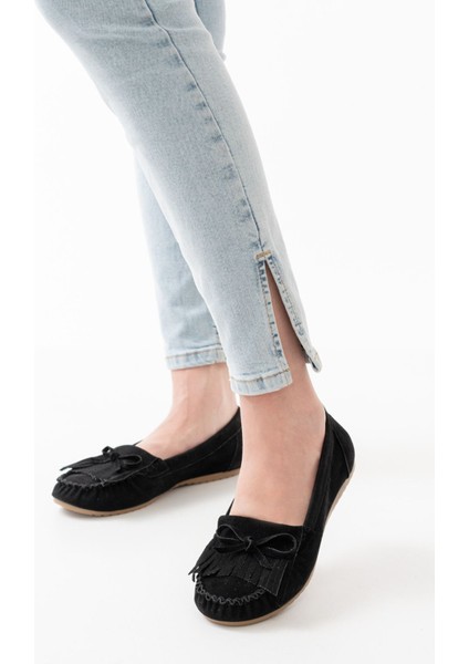 PS-100 Siyah Süet Püsküllü Günlük Kadın Babet fiyatları