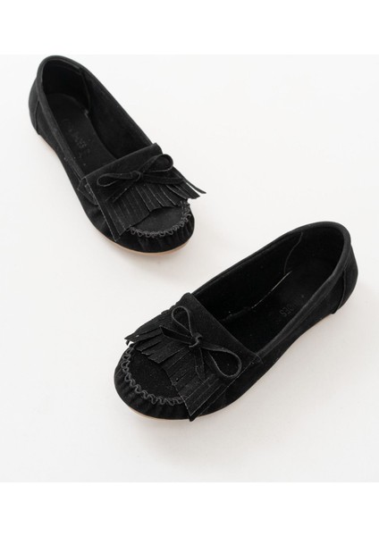 PS-100 Siyah Süet Püsküllü Günlük Kadın Babet fırsatları