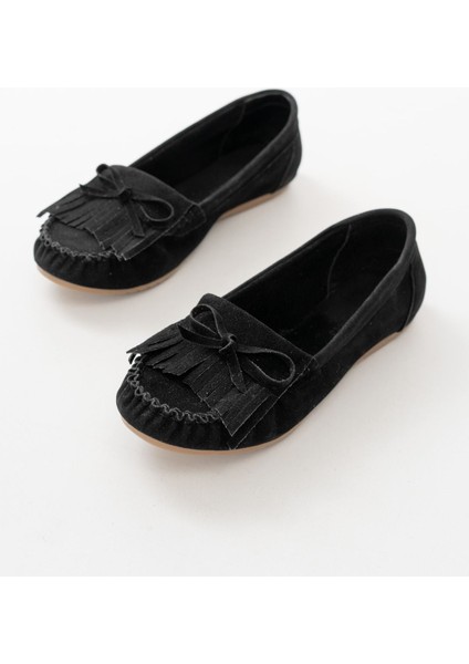 PS-100 Siyah Süet Püsküllü Günlük Kadın Babet indirimleri