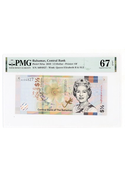 Bahamas 1/2 Dollar 2019 PICK#76AA Pmg 67 Epq - Unc *çil Banknot