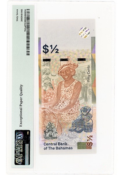 Bahamas 1/2 Dollar 2019 PICK#76AA Pmg 67 Epq - Unc *çil Banknot fiyatları