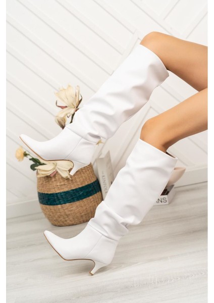 SYT-2001 Beyaz Körüklü Ince Topuklu Günlük Bayan Çizme fiyatları