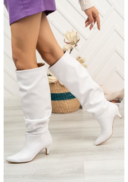 SYT-2001 Beyaz Körüklü Ince Topuklu Günlük Bayan Çizme modelleri