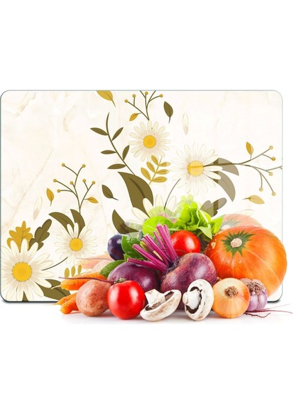 Cam kesme ve sunum tabağı, vintage papatyalar, 30x40 cm, şık ve kullanışlı tasarım