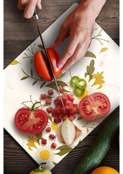 Cam kesme ve sunum tabağı, vintage papatyalar, 30x40 cm, şık ve kullanışlı tasarım indirimleri