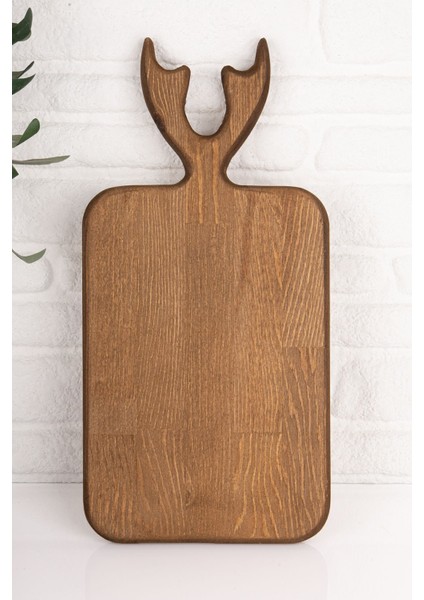 Geyikli Ahşap Sunum ve Kesme Tahtası, Dekoratif ve Şık Meşe Renkli Tasarım