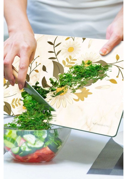 Cam Kesme ve Sunum Tahtası, Vintage Papatya Desenli, 20x30 cm, 1 Parça fırsatları