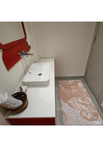Pudra-Lilla Floş Desenli Inopoli Banyo Paspası Veya Banyo Halısı