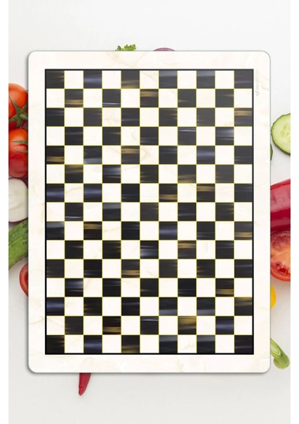 Cam kesme ve sunum tahtası, siyah beyaz damalı, 30x40 cm, şık ve kullanışlı fırsatları