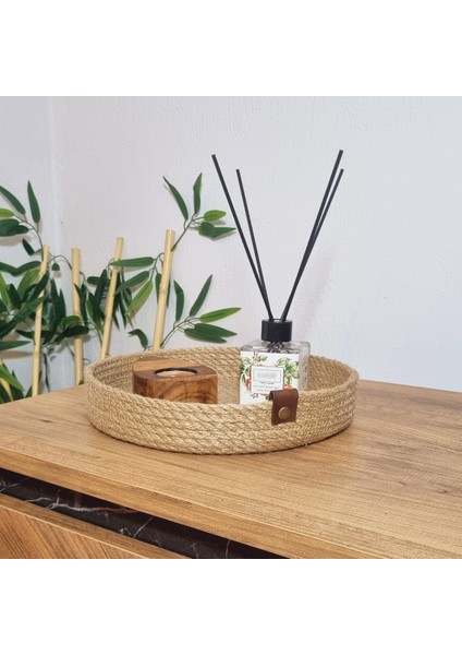 Jüt Hasır Sepet, Yuvarlak Dekoratif Sepet, Mutfak Sepeti, Düzenleyici, Organizer, Jüt Ip Sepet, Kahverengi Jüt Sepet