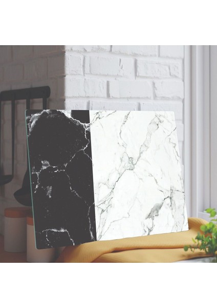 Cam Kesme Tahtası, Siyah Beyaz Mermer Desen, 25x35 cm, Şık ve Fonksiyonel Tasarım fiyatları