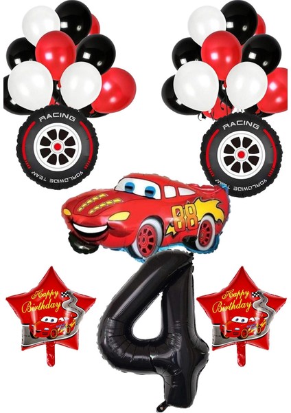 4 Yaş Arabalar Temalı Doğum Günü Parti Kutlama Balon Seti