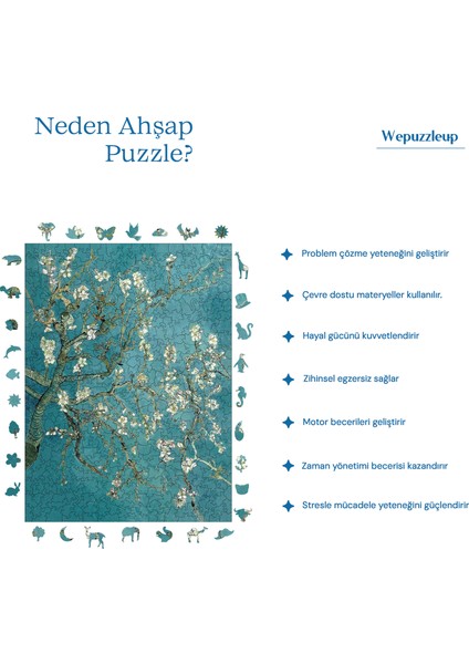 Van Gogh Badem Ağacı Ahşap Puzzle Yetişkin Benzersiz Parçalı Yapboz Puzzle Yapıştırıcılı R1-03