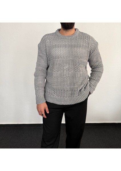 Erkek Oversize Örme Desenli Bol Kesim Salaş Triko Kazak