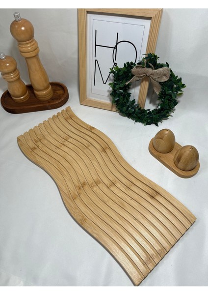 Bambu Dalgalı Sunum Tabağı ve Tahtası, 38x15 cm, şık ve doğal tasarım