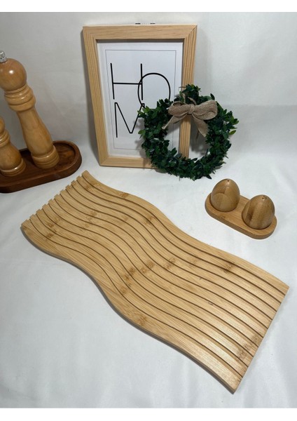 Bambu Dalgalı Sunum Tabağı ve Tahtası, 38x15 cm, şık ve doğal tasarım modelleri
