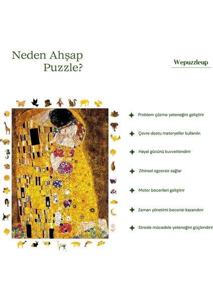 Gustav Klimt Öpücük Ahşap Puzzle Yetişkin Benzersiz Parçalı Yapboz Puzzle Yapıştırıcılı R1-09