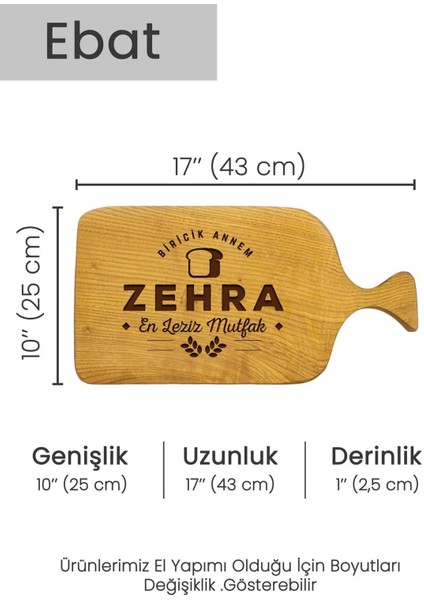 Kişiselleştirilebilir Ahşap Kestane Kesme Tahtası, 43x25 cm, Güne ve İsme Özel, Kahverengi indirimleri