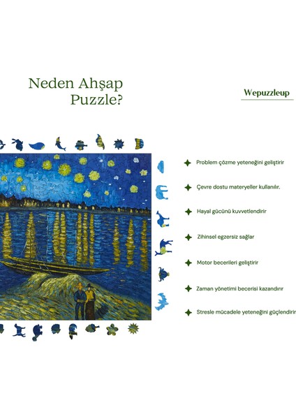Van Gogh Ren Nehri'nde Yıldızlı Gece Ahşap Puzzle Yetişkin Benzersiz Parçalı Puzzle R1-11