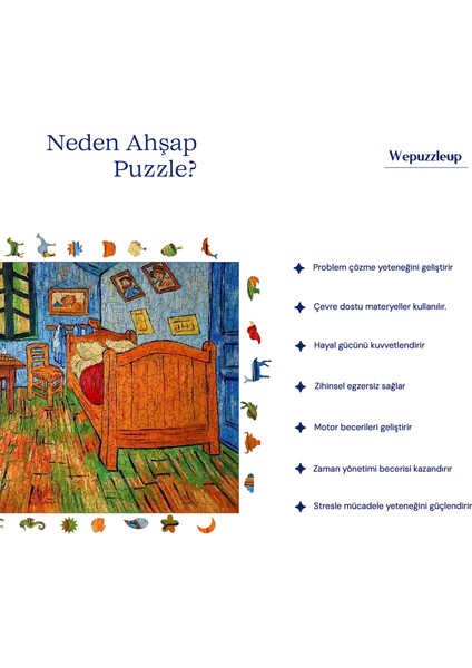 Van Gogh Arles'teki Yatak Odası Ahşap Puzzle Yetişkin Benzersiz Parçalı Yapboz Puzzle R1-13