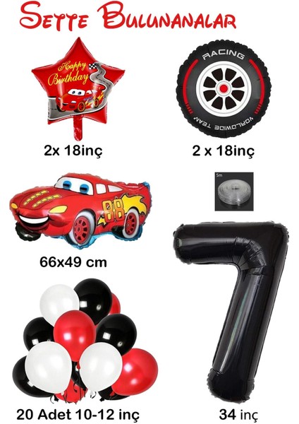 7 Yaş Arabalar Temalı Doğum Günü Parti Kutlama Balon Seti
