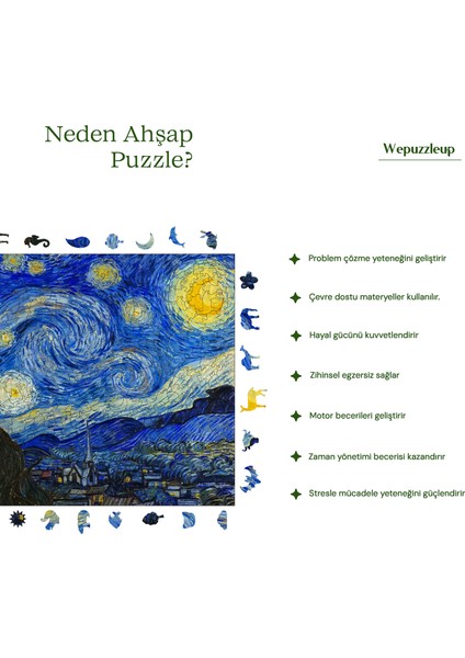 Van Gogh Yıldızlı Gece Ahşap Puzzle Yetişkin Benzersiz Parçalı Yapboz Puzzle Yapıştırıcılı R1-12