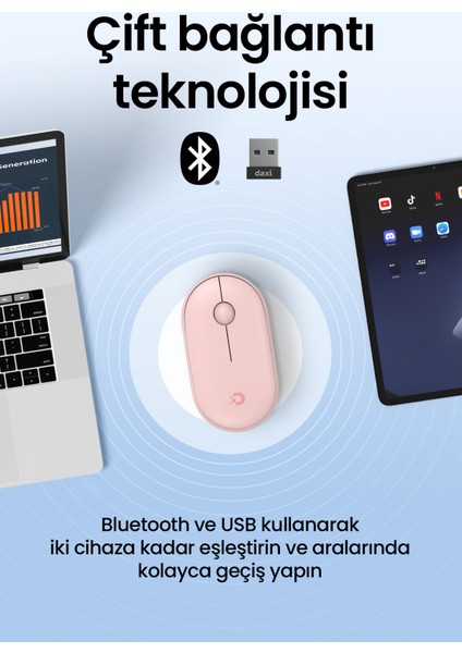 MX300 Mobile Pro Sessiz Kablosuz Mouse Bluetooth ve 2.4ghz Wireless Bağlantı