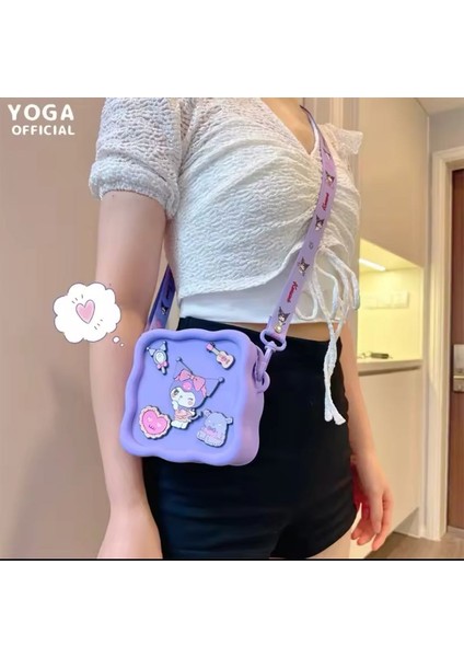 Kuromi Sanrio Yan Omuz Askılı Çocuk Silikon Kız Çanta Cüzdan Ayarlanabilir Askı Çıkabilir
