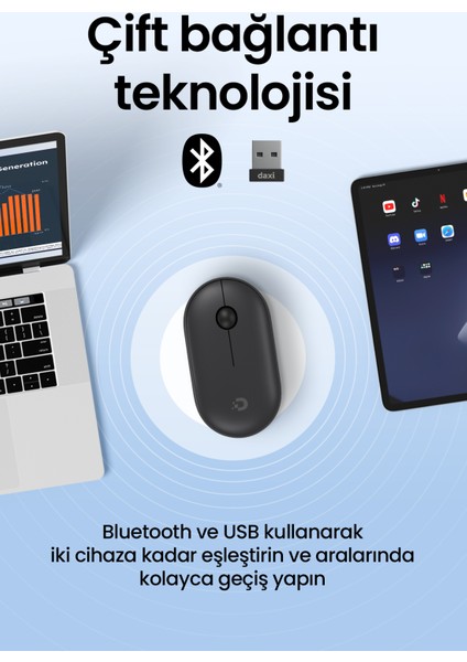 MX300 Mobile Pro Sessiz Kablosuz Mouse Bluetooth ve 2.4ghz Wireless Bağlantı