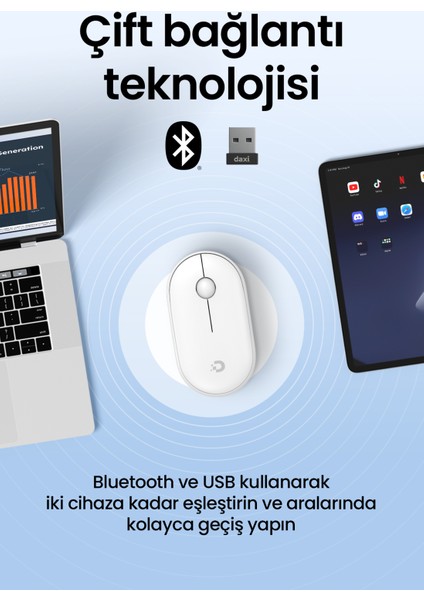 MX300 Mobile Pro Sessiz Kablosuz Mouse Bluetooth ve 2.4ghz Wireless Bağlantı