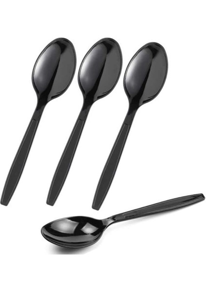 Plastik Siyah Çatal Kaşık Seti Takımı- 100 Ad. Çatal + 100 Adet Kaşık - 18 cm .