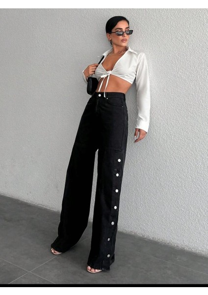 2069 Kadın Likrasız Yandan Çıtçıtlı Bol Paça Jeans Kot Denim Pantolon fiyatları