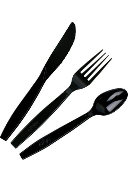 Plastik Siyah Kaşık - Parti Davet Piknik Çorba Yemek Kaşığı - 18 Cm. - 100'LÜ Paket