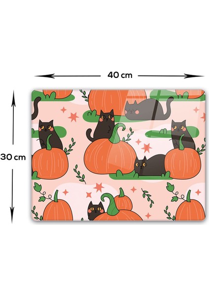 Cam Kesme Tahtası, 30x40, Balkabağı ve Kedi Desenli, Tek Parça, Şık ve Kullanışlı fiyatları