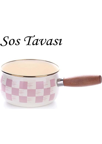 Emaye Sos Tavası Pembe Dama Desen 14 cm Yumurta Haşlama