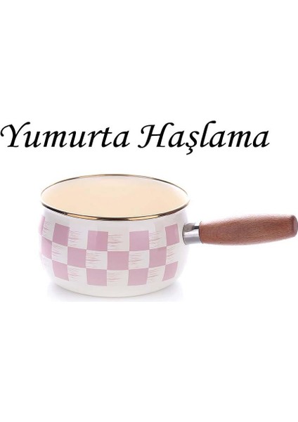 Emaye Sos Tavası Pembe Dama Desen 14 cm Yumurta Haşlama