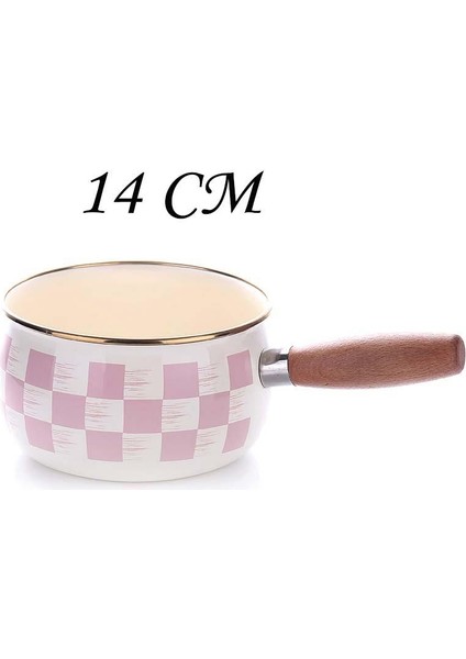 Emaye Sos Tavası Pembe Dama Desen 14 cm Yumurta Haşlama