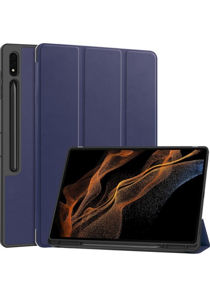 Samsung Galaxy Tab S10 Ultra Standlı Şok Emici Deri Kalem Yuvalı Tablet Kılıfı (Yurt Dışından)