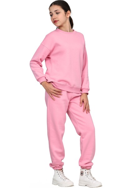 Kız Çocuk Paçası Lastikli 3 Iplik Şardonlu Içi Pamuklu Basic Bisiklet Yaka Eşofman Takımı fiyatları