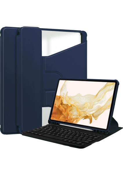 Samsung Galaxy Tab S10+ 360° Döner Stand Pu Deri+Akrilik (Klavyeli) Tablet Kılıfı (Yurt Dışından)