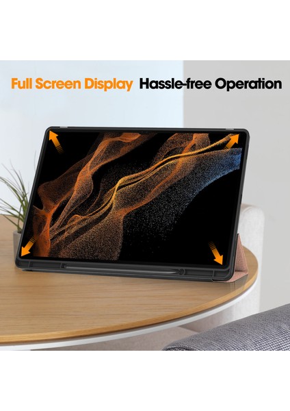 Samsung Galaxy Tab S10 Ultra Standlı Kılıf Şok Emici Deri Tablet Kılıfı Kalem Yuvası-Gül Altın (Yurt Dışından)