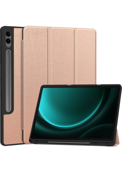 Samsung Galaxy Tab S10+KILIF Pu Deri+Tpu Üç Katlı Standlı Tablet Kılıfı Kalem Tutucu-Gül Altın (Yurt Dışından)