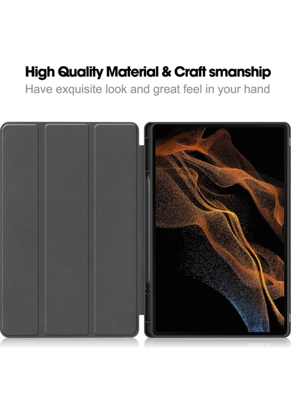 Samsung Galaxy Tab S10 Ultra Standlı Şok Emici Deri Kalem Yuvalı Tablet Kılıfı (Yurt Dışından)