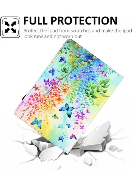 Samsung Galaxy Tab A9 + Desen Baskı Darbeye Dayanıklı Deri Kart Tutucu Standı Çiçekler ve Ler Tablet Kılıfı (Yurt Dışından)