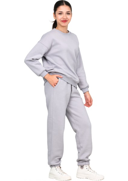 Kız-Erkek Çocuk Paçası Lasitkli 3 Iplik Şardonlu Içi Pamuklu Basic Bisiklet Yaka Eşofman Takımı indirimleri