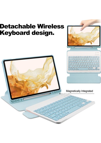 Samsung Galaxy Tab S10+ 360° Döner Stand Pu Deri+Akrilik (Klavyeli) Tablet Kılıfı (Yurt Dışından)