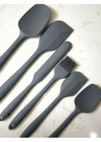 6'lı Gri Silikon Mutfak Seti, Yanmaz, Yapışmaz, Pasta, Yumurta, Fırça, Kaşık, Bıçak fiyatları