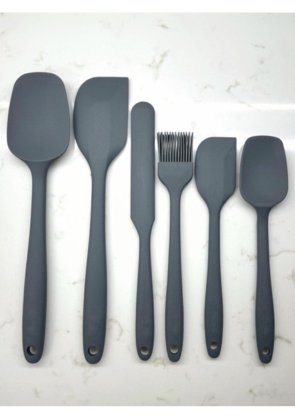 6'lı Gri Silikon Mutfak Seti, Yanmaz, Yapışmaz, Pasta, Yumurta, Fırça, Kaşık, Bıçak fırsatları