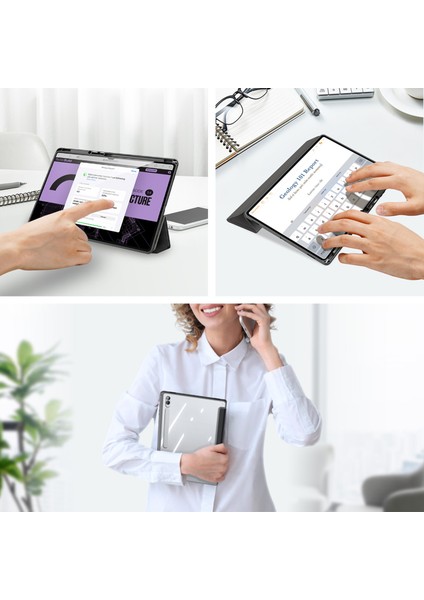 Samsung Galaxy Tab S10 Ultra Pu Deri Üç Katlı Standlı Tablet Kılıfı (Yurt Dışından)